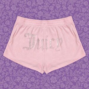 Juicy Couture Pale Pink Velour Shorts With Rhinestone Logo | Size L